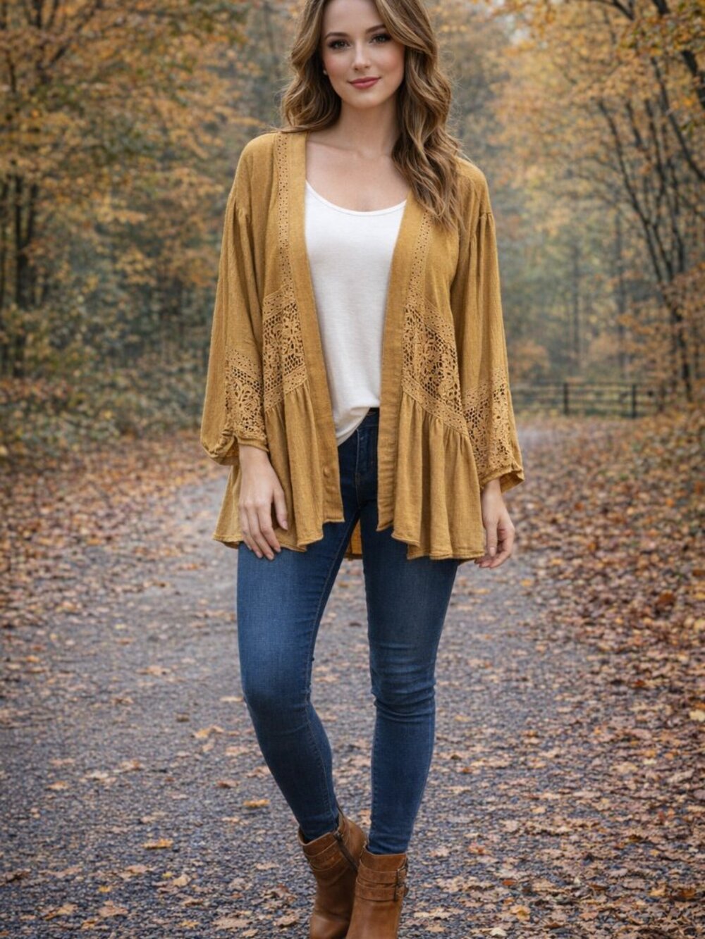 Cato Mustard Lace Boho Kimono Cardigan Size XL